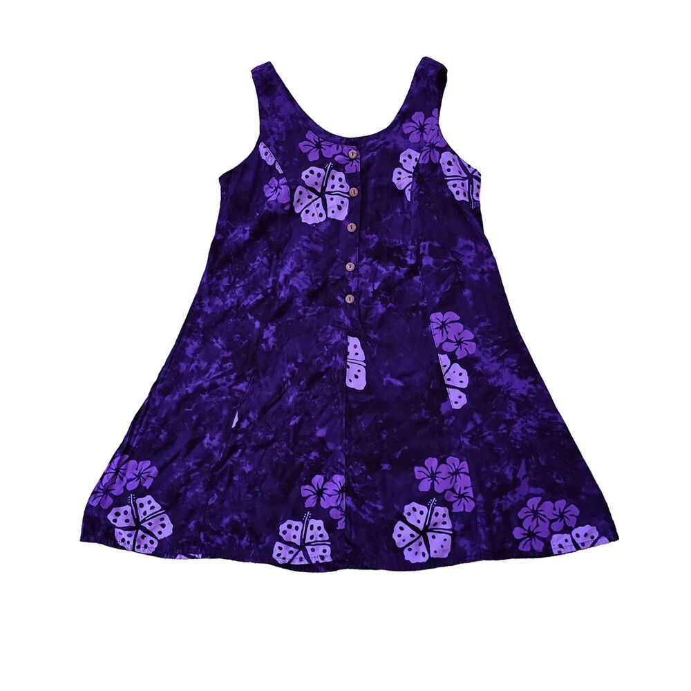 Young Fashion Medium Purple Tie Dye Floral Print Boho Dress